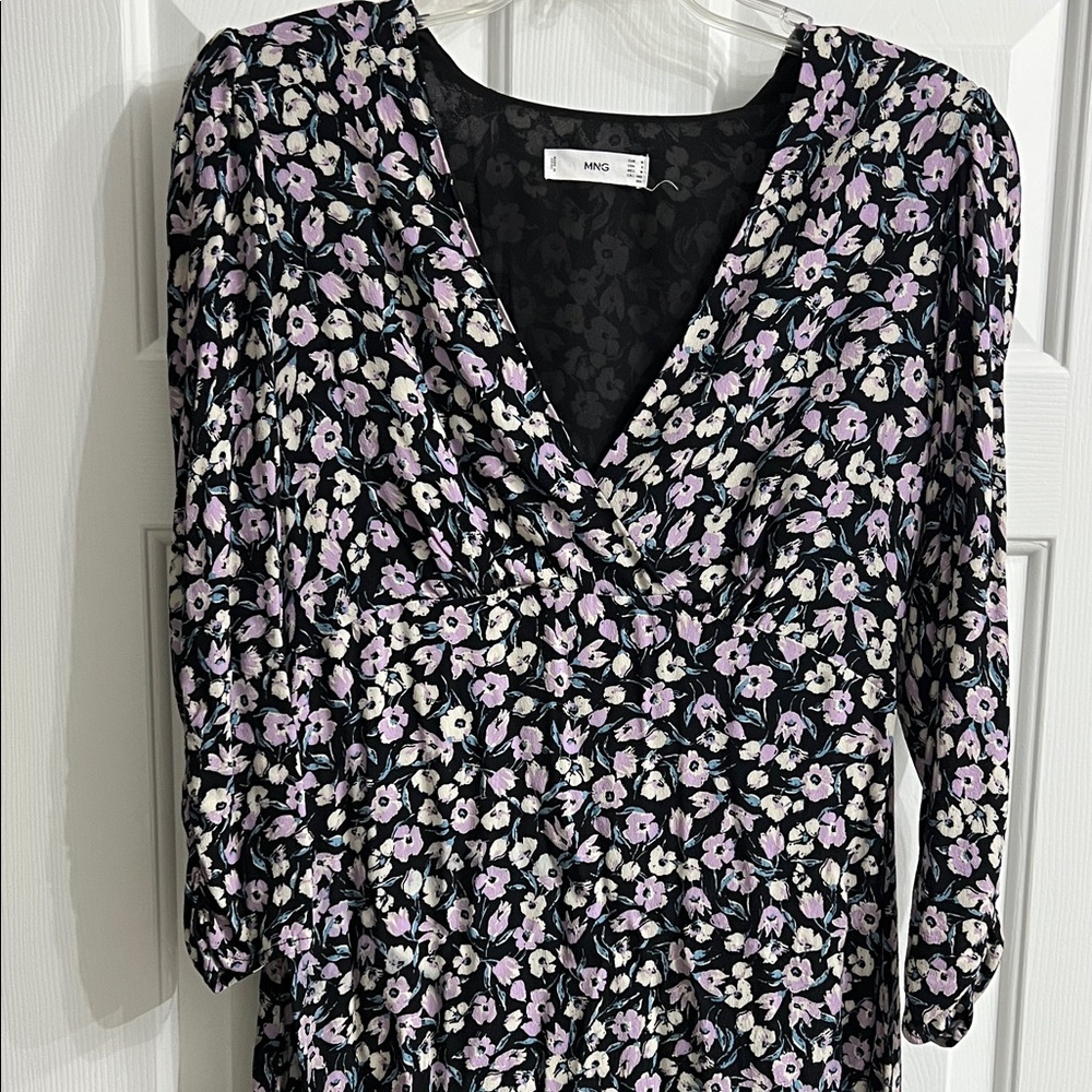 MANGO Black and Purple Floral midi dress